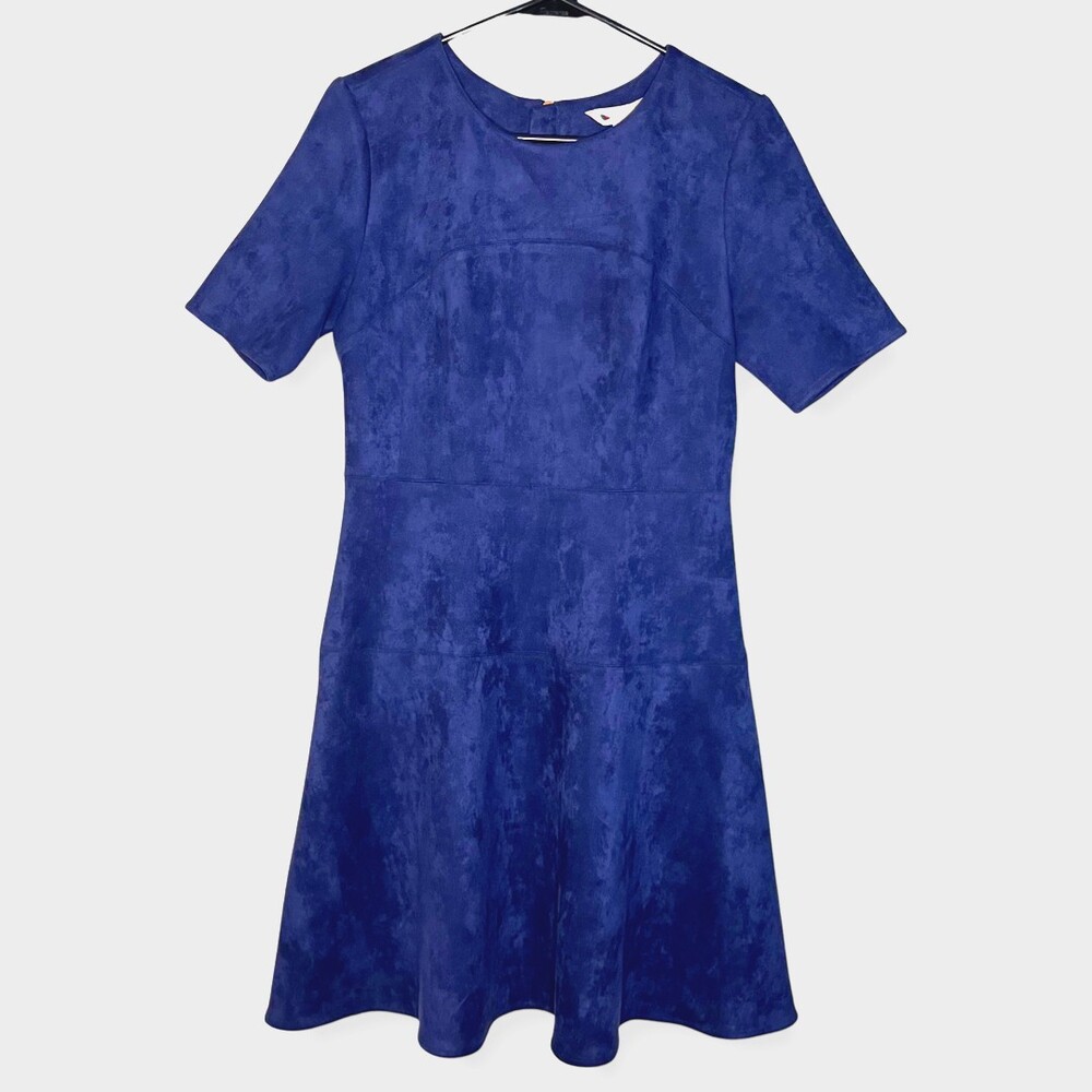 Yumi Kim Womens Dress 6 Blue Stretch Scuba Suede 3/4 Sleeve Fit and Flare Casual